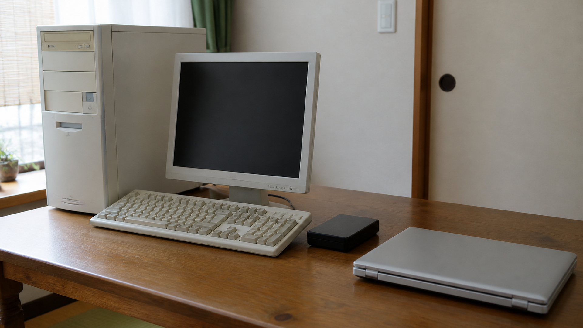 処分前のデスクトップパソコンとノートPC