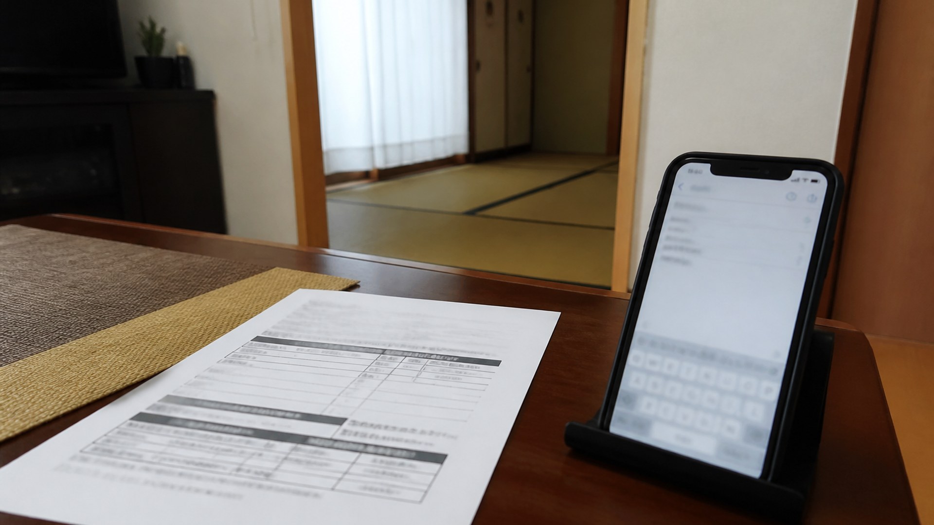 見積の紙とメール下書きを机に置いた様子