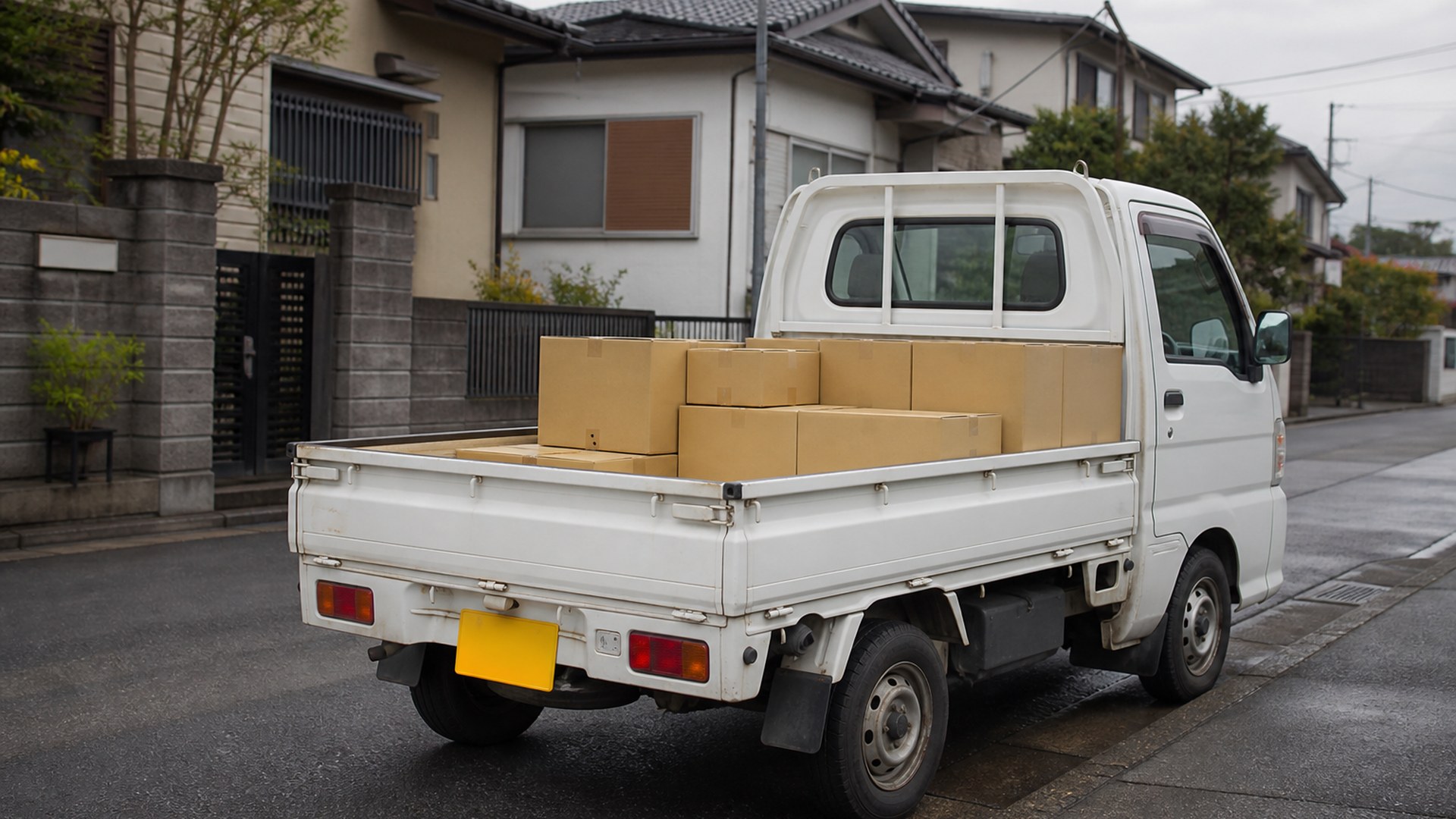住宅街に停めた荷台のある車